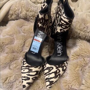 Calvin Klein Women's Heels - Black and Cream Animal Print